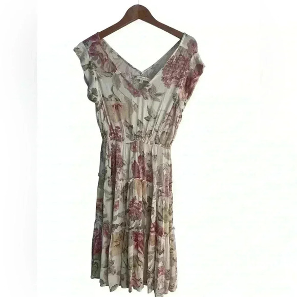 ✨HP✨Frye x Anthropologie Luna Ivory Floral Tiered Gauze Mini Dress size XS - Picture 2 of 6